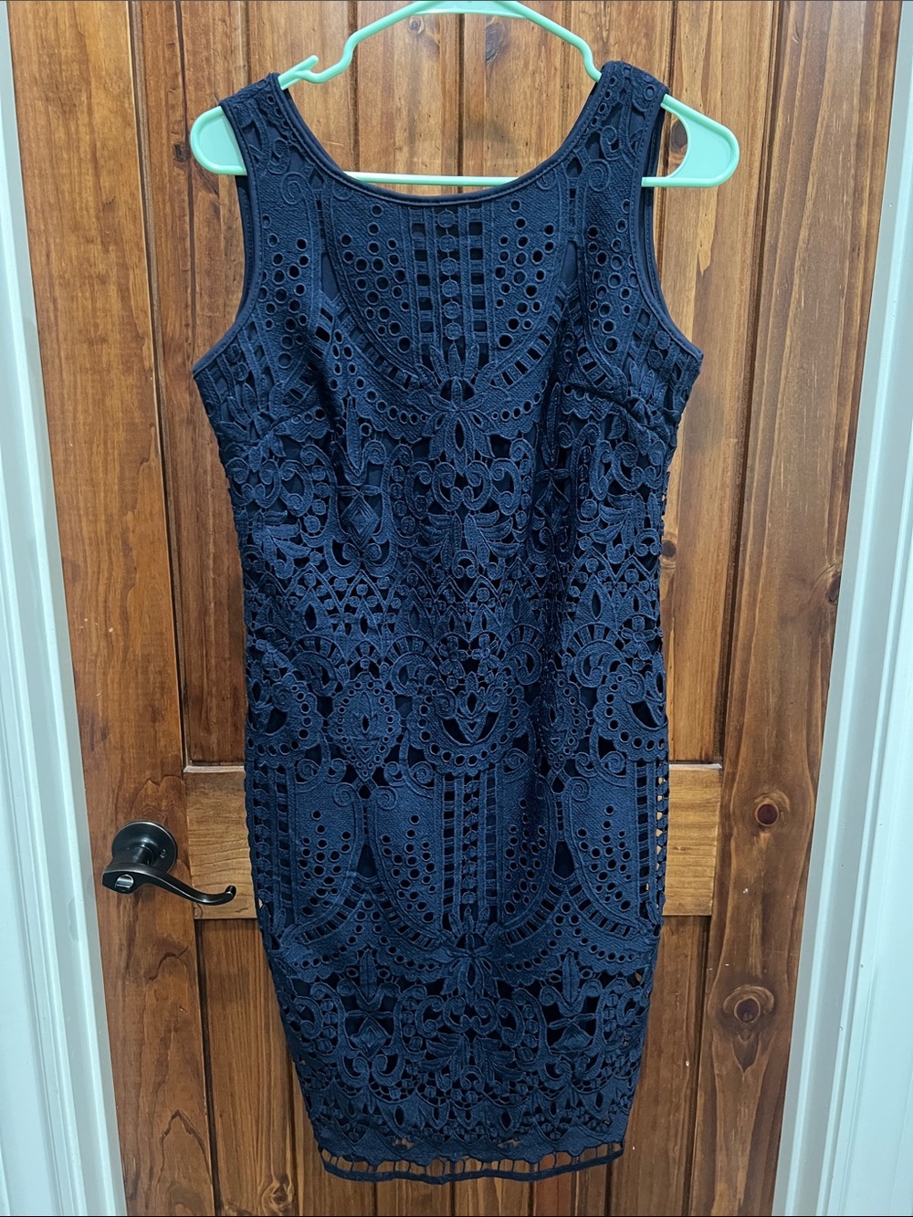 Leslie Fay Navy Crochet Lace Midi Dress
